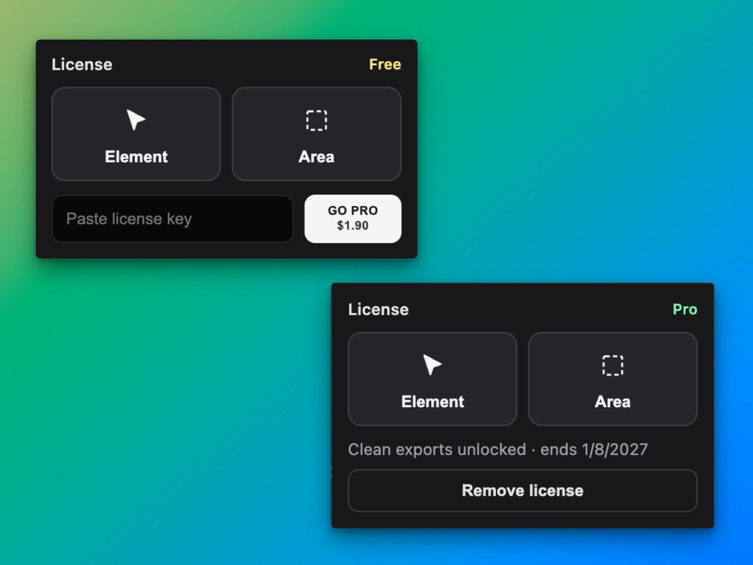 Chrome Snaps popup with license key field